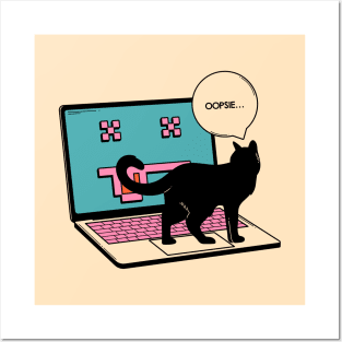 404 Error Laptop Black Cat in beige Posters and Art